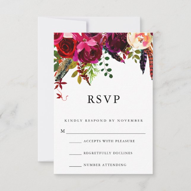 Burgundy Floral Watercolor RSVP (Front)