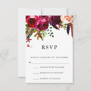 Burgundy Floral Watercolor RSVP Card