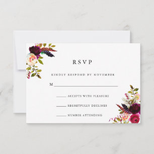 Burgundy Floral Watercolor RSVP Card
