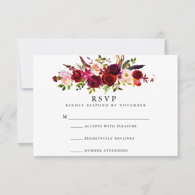 Burgundy Floral Watercolor RSVP Card (Front)