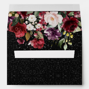 Burgundy Floral Watercolor Rustic Black Wedding Envelope
