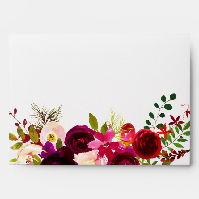 Burgundy Floral Watercolor Wedding Invitation Envelope (Front)