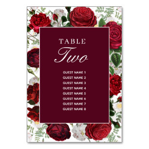 Burgundy Floral Watercolor Wedding Itinerary Table Number