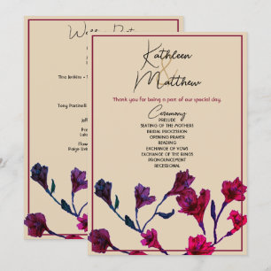 Burgundy Floral Watercolor Wedding Program