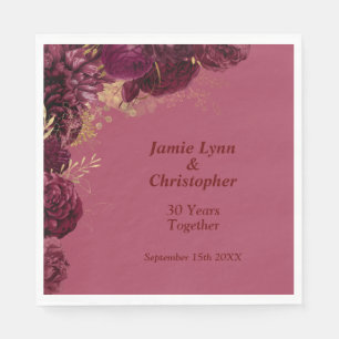 Burgundy Floral Wedding Anniversary Napkin