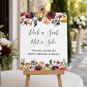 Burgundy Floral Wedding Ceremony Pick a Seat Sign
