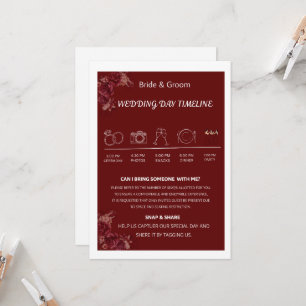 Burgundy Floral Wedding Day Timeline Enclosure Invitation