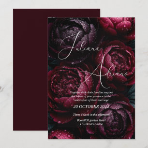 burgundy floral wedding design featuring rich wine invitation