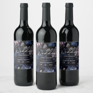 burgundy floral wedding design featuring rich wine label