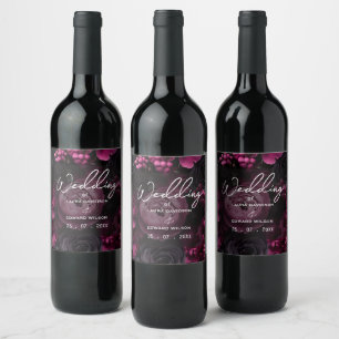 burgundy floral wedding design featuring rich wine label