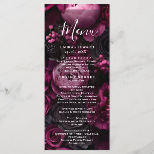 burgundy floral wedding design featuring rich wine menu