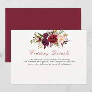 burgundy floral wedding details card