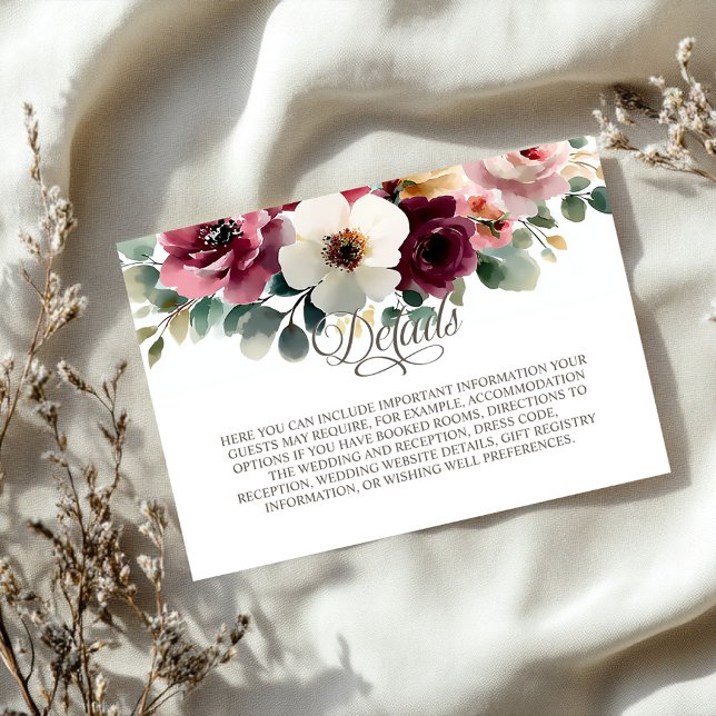 Burgundy Floral Wedding Details Enclosure Card (Creator Uploaded)