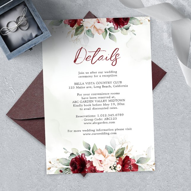 Burgundy Floral Wedding Details Enclosure Card (Creator Uploaded)