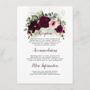 Burgundy Floral Wedding Details Information Guest Enclosure Card
