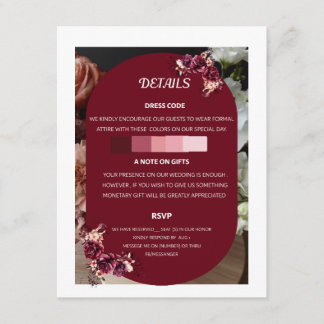 Burgundy Floral Wedding Details RSVP Enclosure Card