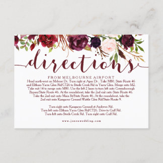 Burgundy Floral Wedding Directions Info Card