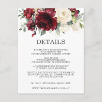 Burgundy Floral Wedding Guest Details Information