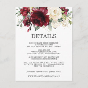 Burgundy Floral Wedding Guest Details Information Enclosure Card