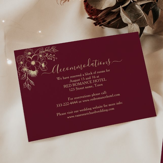 Burgundy Floral Wedding Hotel Info Card (Creator Uploaded)