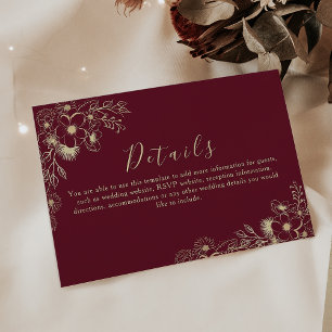 Burgundy Floral Wedding Information Card