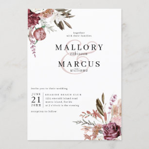 Burgundy Floral Wedding Invitation