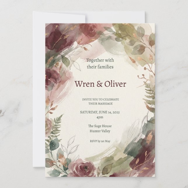 Burgundy Floral Wedding Invitation (Front)