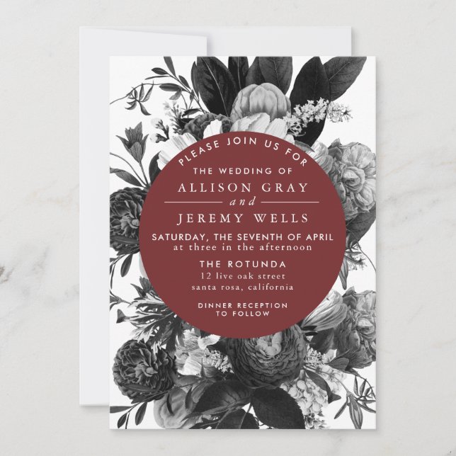 Burgundy Floral Wedding Invitation (Front)