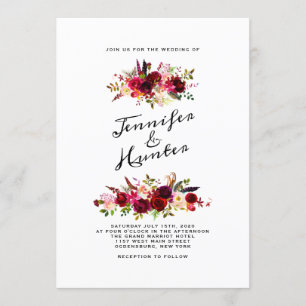 Burgundy Floral Wedding Invitation