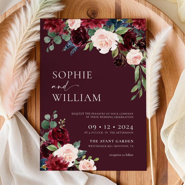 Burgundy Floral Wedding Invitation (Creator Uploaded)