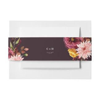 Burgundy Floral Wedding Invitation Belly Bands Band