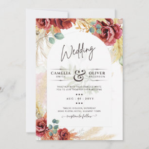 Burgundy Floral Wedding Invitation Digital Option