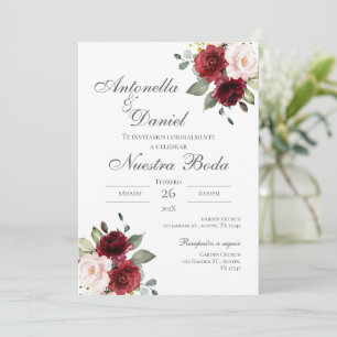 Burgundy Floral Wedding Invitation in Spanish