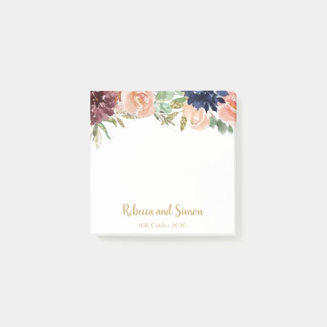 Burgundy Floral Wedding Post-it Notes (Front)