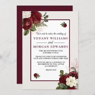 Burgundy Floral Wedding Postponed Announcement