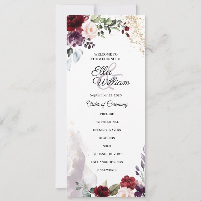 Burgundy Floral Wedding Program (Front)