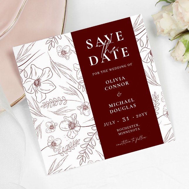 Burgundy Floral Wedding QR Code Save The Date (Creator Uploaded)