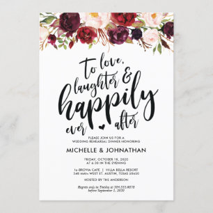 Burgundy Floral Wedding Rehearsal Dinner Invites