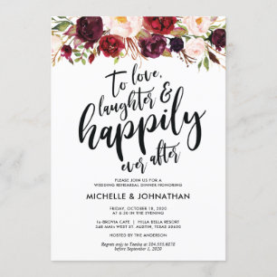 Burgundy Floral Wedding Rehearsal Dinner Invites