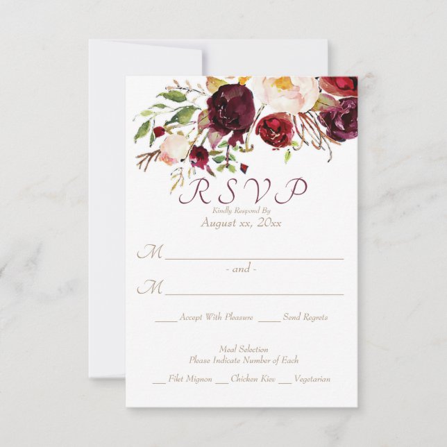 Burgundy Floral Wedding RSVP Card (Front)
