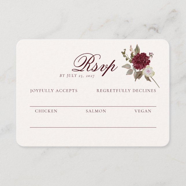 Burgundy Floral Wedding RSVP Card (Front)
