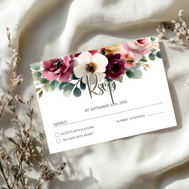 Burgundy Floral Wedding RSVP Card (Creator Uploaded)