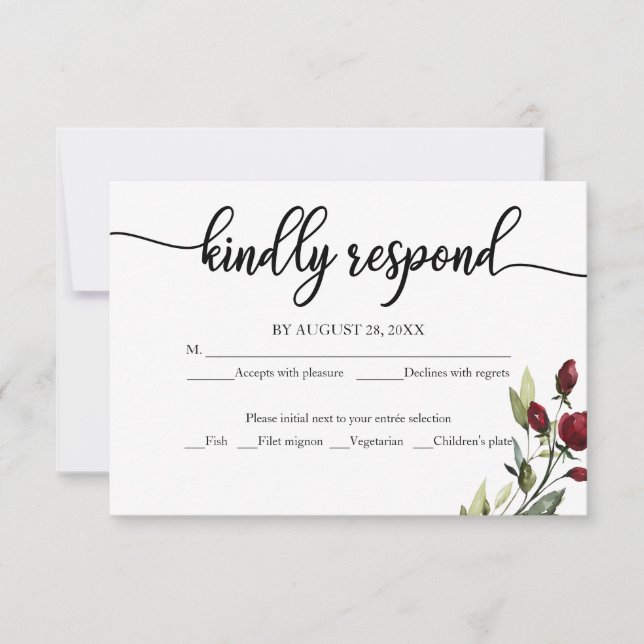 Burgundy Floral Wedding RSVP Enclosure Cards (Front)