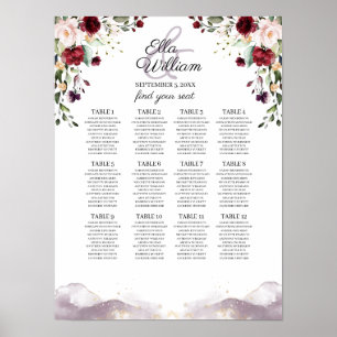 Burgundy Floral Wedding Seating Chart