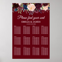 Burgundy Floral, Wedding Seating Chart