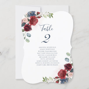 Burgundy Floral Wedding Seating Table Number