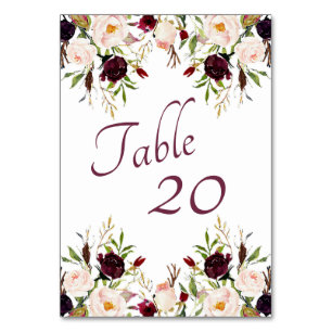 Burgundy Floral Wedding Table Number