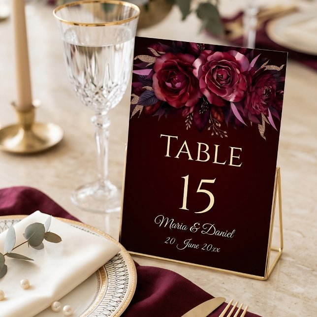 Burgundy Floral Wedding Table Number (Burgundy Floral Wedding Table Number)