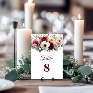 Burgundy Floral Wedding Table Number