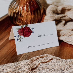 Burgundy Floral Wedding Table Number Place Card